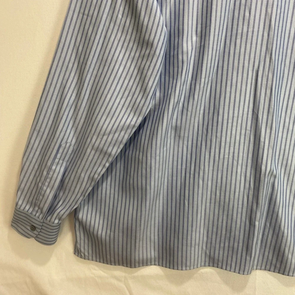 Ermenegildo Zegna Mens 3XL Blue White Striped Cotton Long Sleeve  Shirt - Picture 3 of 11